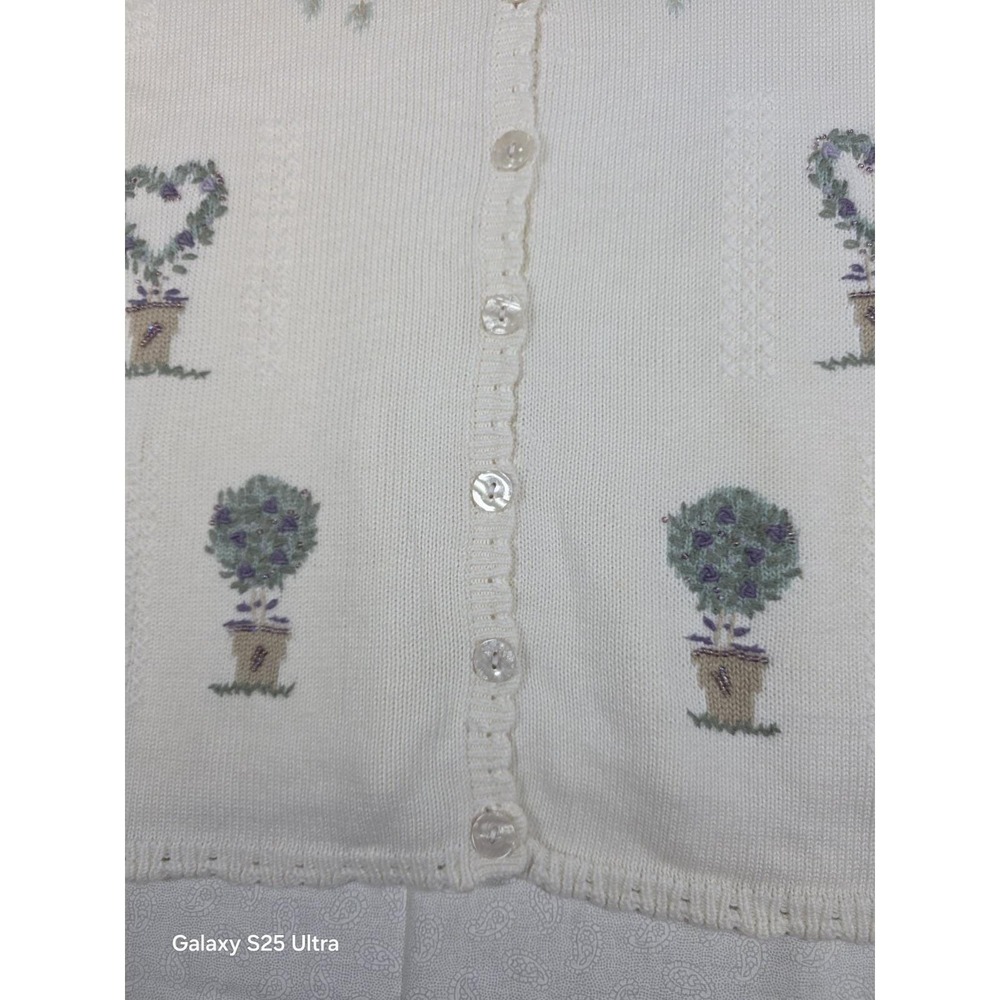 Vintage Alfred Dunner White Embroidered Short Sleeve Knit Cardigan 1X Summer - Picture 3 of 7